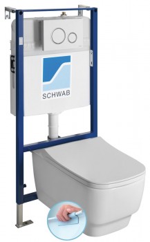 Sapho BELLO - Závěsné WC BELLO Rimless s podomítkovou nádržkou a tlačítkem Schwab, bílá