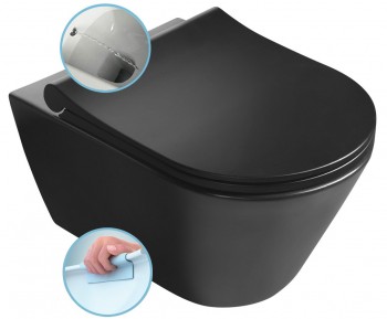 Sapho AVVA - AVVA CLEANWASH závěsná WC mísa, Rimless, s bidetovou sprškou, 35,5x53cm, černá mat