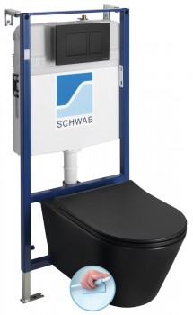 Sapho AVVA - Závěsné WC AVVA Rimless s podomítkovou nádržkou a tlačítkem Schwab, černá mat