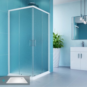 Mereo Kora - Kora sprchový set: obdélníkový kout 90x80 cm, bílý ALU, sklo Grape, vanička, sifon