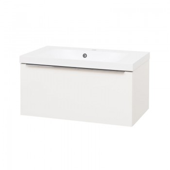 Mereo Mailo - Mailo, koupelnová skříňka s umyvadlem z litého mramoru 81 cm, bílá, chrom madlo